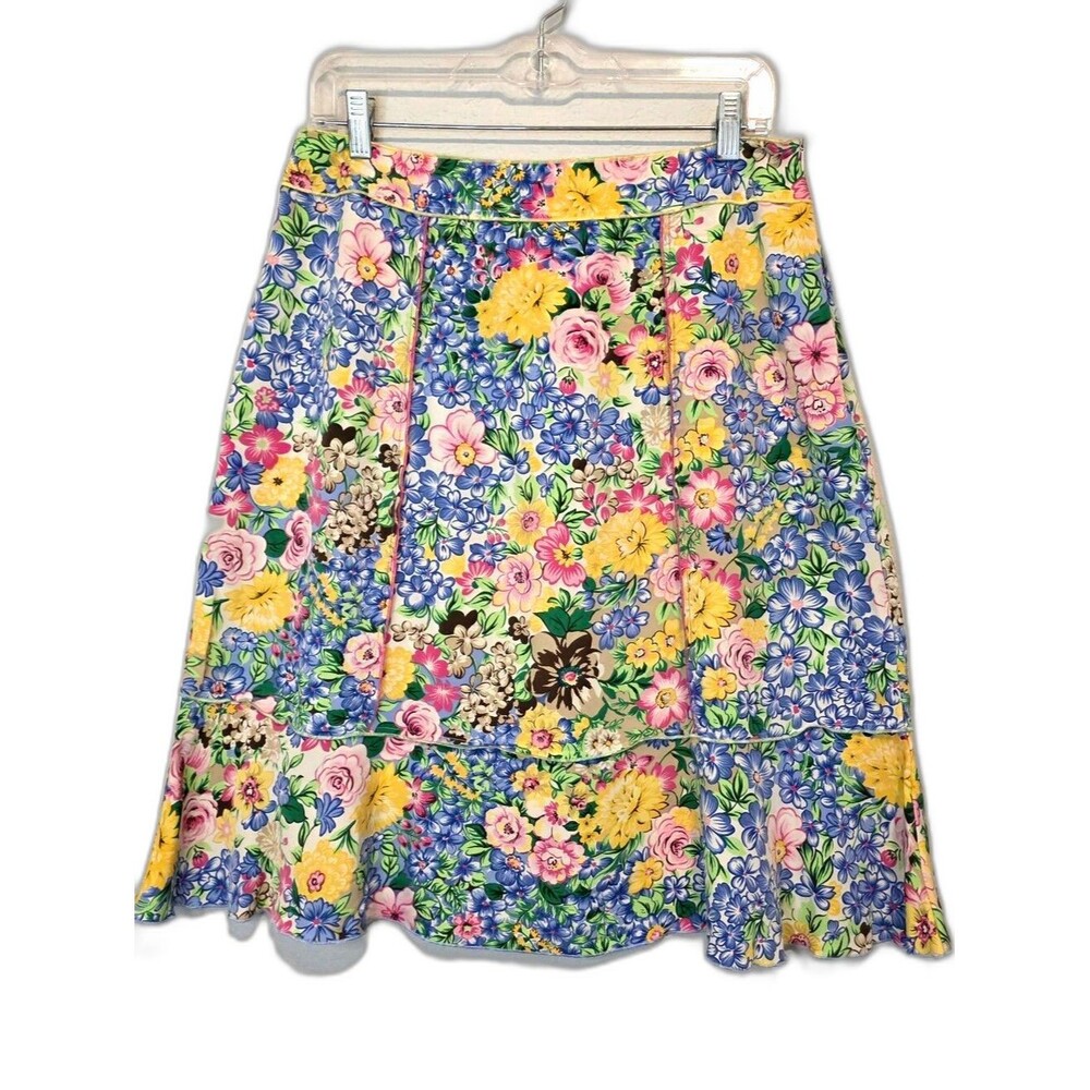 Vtg Sag Harbor Floral Skirt Colorful Knee Length Cottage Boho Prairie Size 12